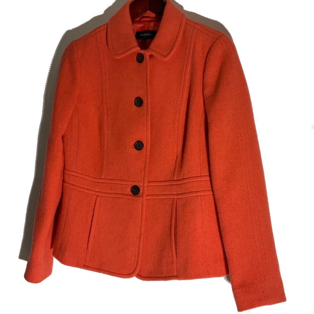 Talbots Orange Classic 4-Button Long Sleeve Blazer Pockets Back Waist Band Sz 4